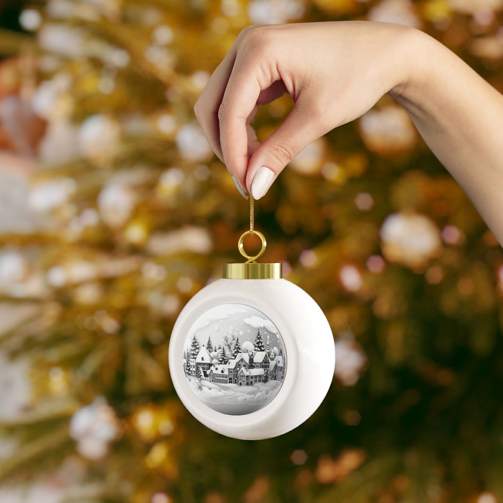 Thumbnail: Black & White Christmas Ornament Village Scene Art Ornament Trendy Holiday Decor