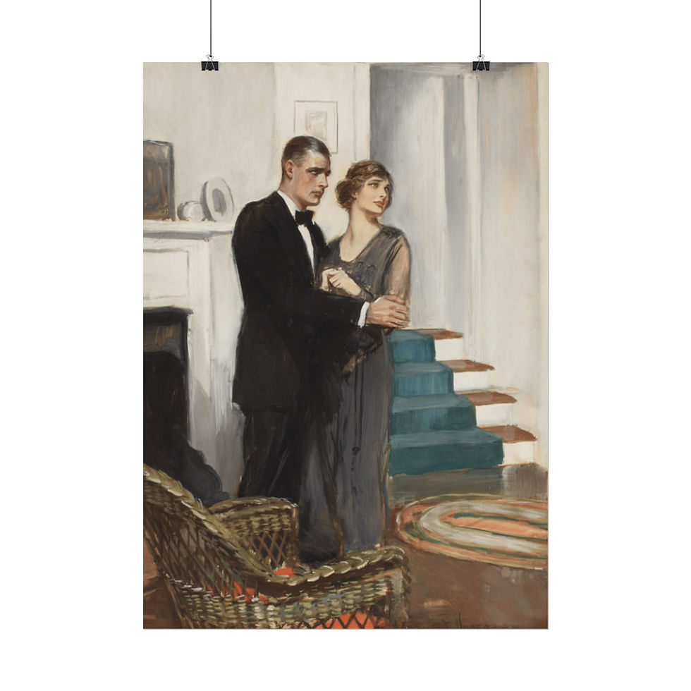 Thumbnail: Rare Vintage Art Print Clarence Underwood Edwardian Couple New Home W/C Giclee