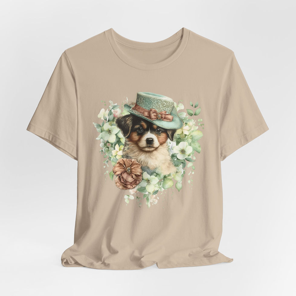 Thumbnail: Victorian Dog T-Shirt Shabby Dog in Hat with Flowers Artistic Gift Dog Lover Tee