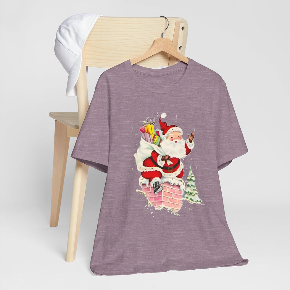 Thumbnail: Retro Santa T-Shirt Going Down Chimney Christmas Vintage Art Tee Holiday Apparel