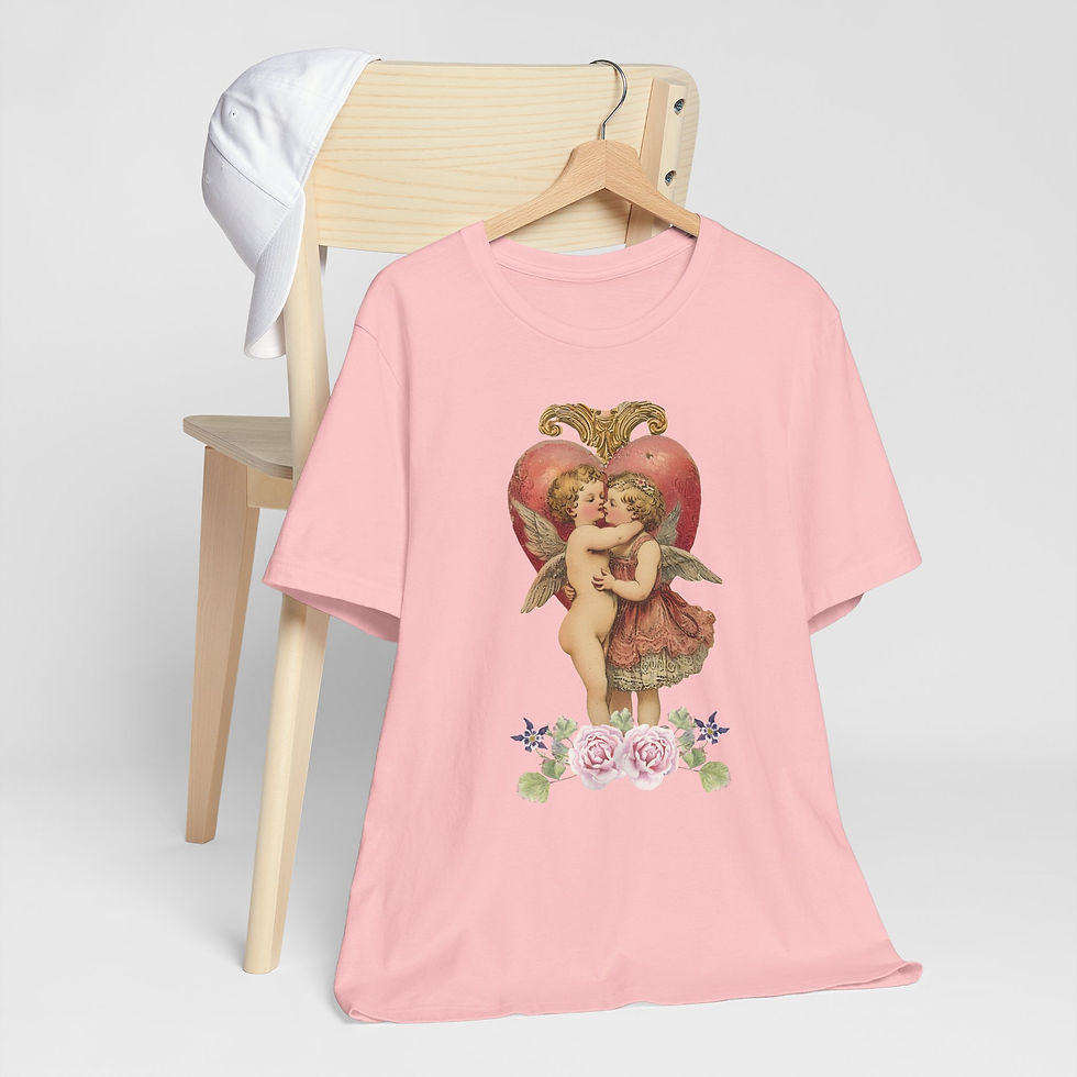 Thumbnail: Kissing Cherubs T-Shirt Shabby Cupid Pink Roses Artistic Gift Valentines Day Tee
