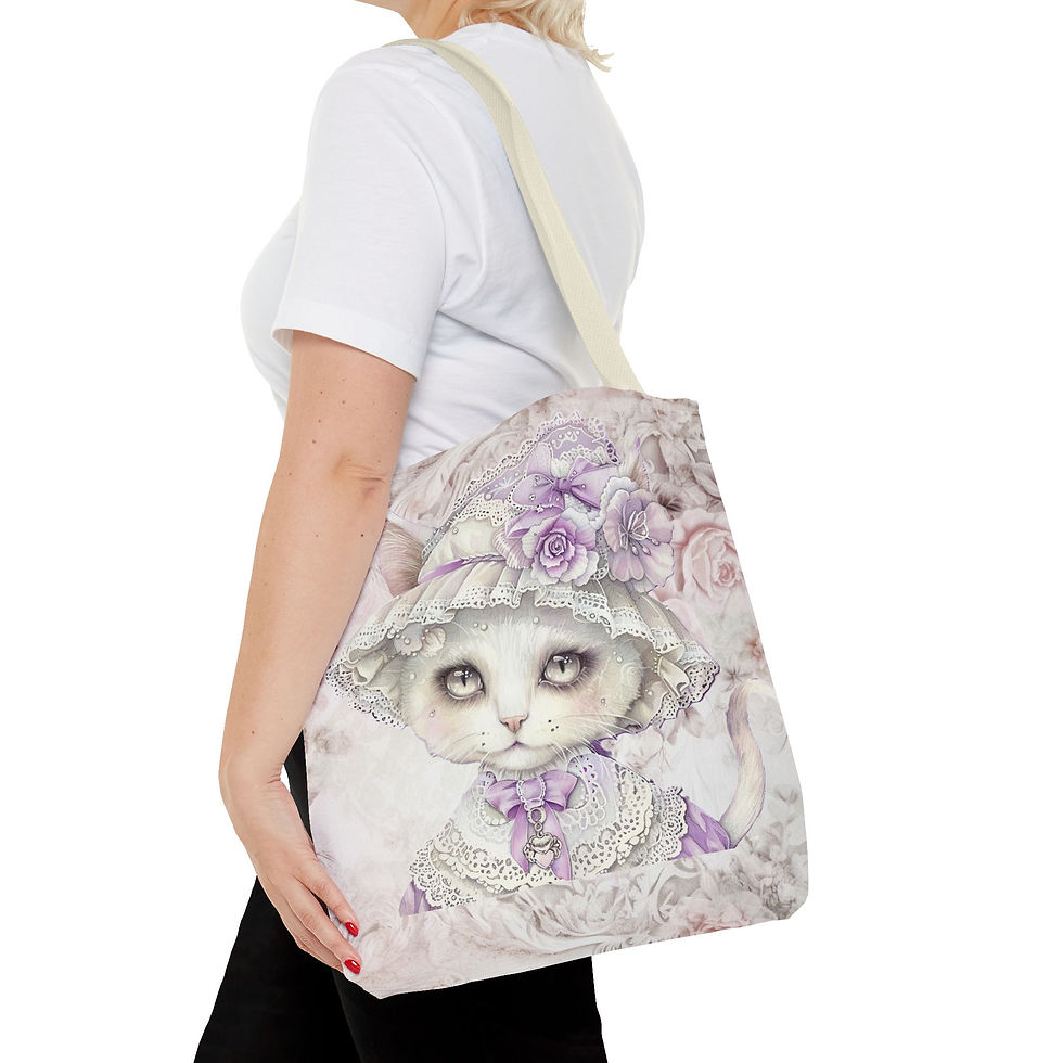 Thumbnail: Pastel White Cat Tote Bag Shabby Victorian Bonnet Artistic Cat Lover Gifts