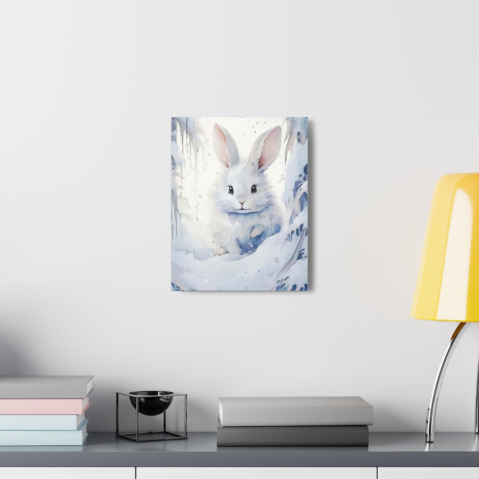 Thumbnail: Snowy Winter Woodland Animal Art Canvas Bunny Rabbit Decor Pastel Print 
