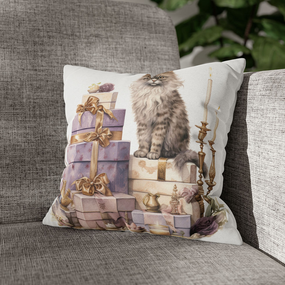 Thumbnail: Shabby Cat Christmas Throw Pillow cover Purple Victorian Kitty Holiday Decor