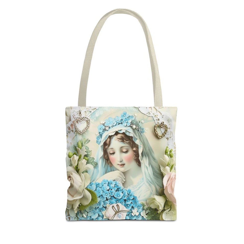 Thumbnail: Shabby Virgin Mary Tote Bag Mother Mary Pink Blue Religious Serene Catholic Gift