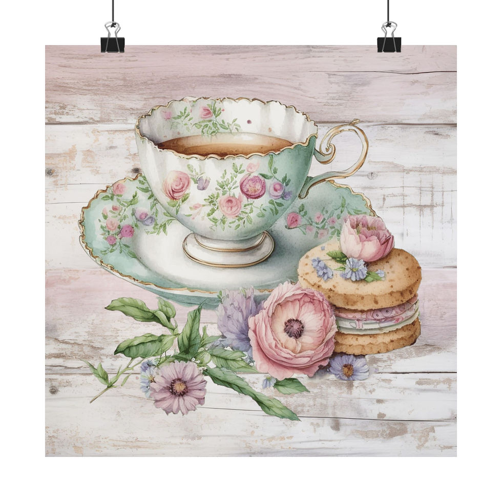 Thumbnail: Shabby Tea Art Print Victorian Floral Teacup French Cottage Kitchen Decor