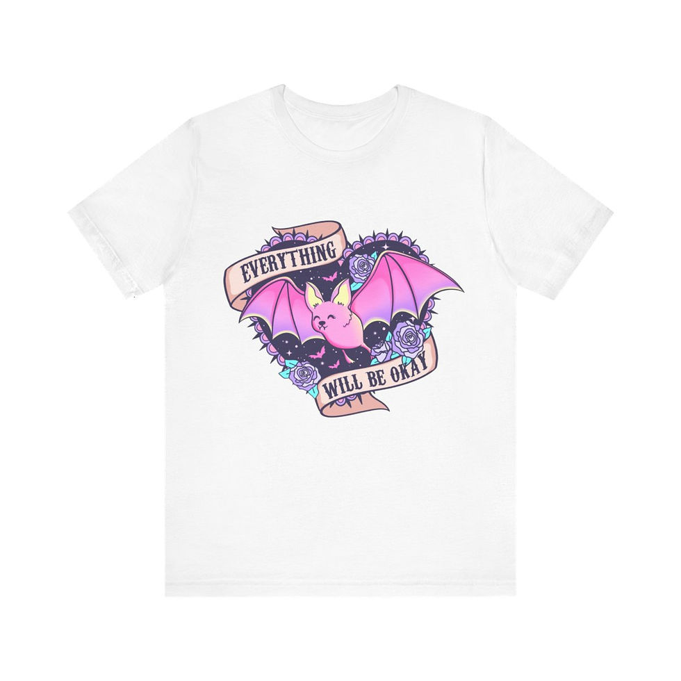 Thumbnail: Fun T-Shirt Everything Will Be Okay Pink Bat Art Tee Retro Apparel Artistic Gift