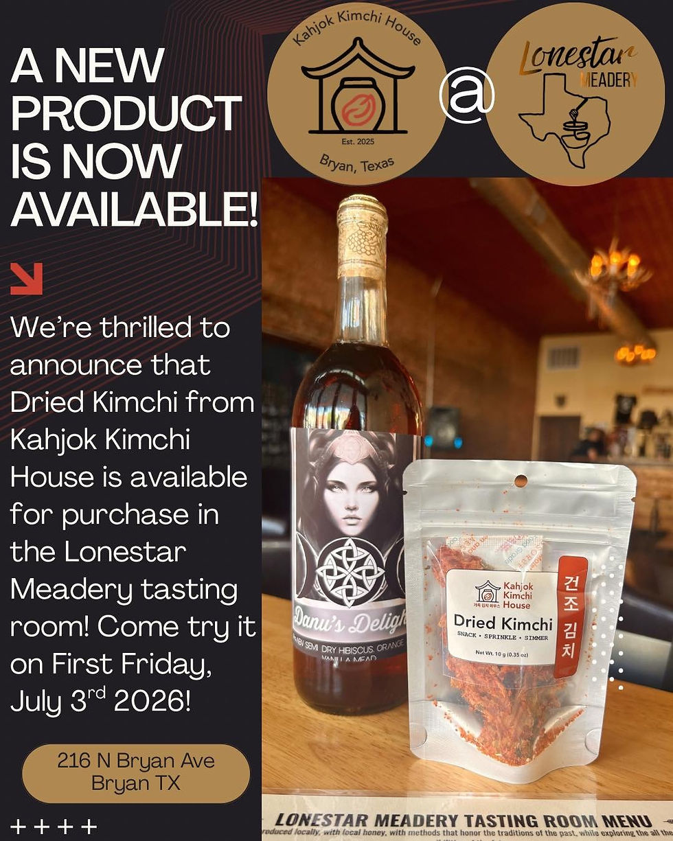 Kahjok Kimchi House Dried Kimchi is now available in the Lonestar Meadery tasting room.