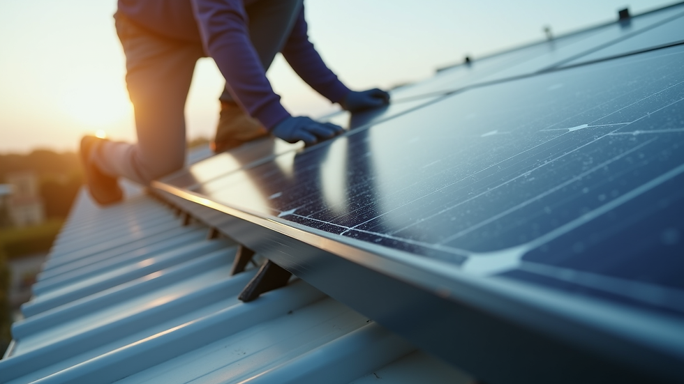 Close-up view of a solar panel being installed on a rooftop