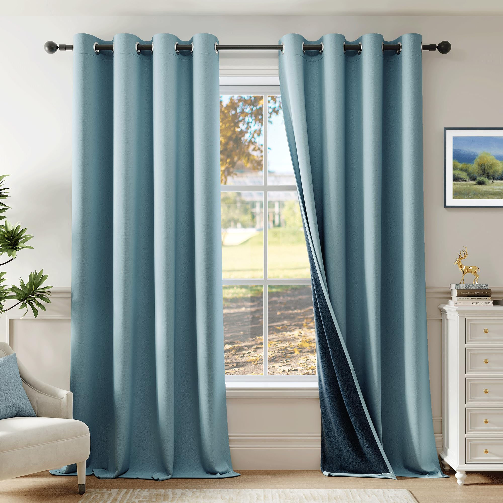 Beauoop 100% Blackout Curtains 84 Inch Long 2 Panels for Bedroom Living Room Sto