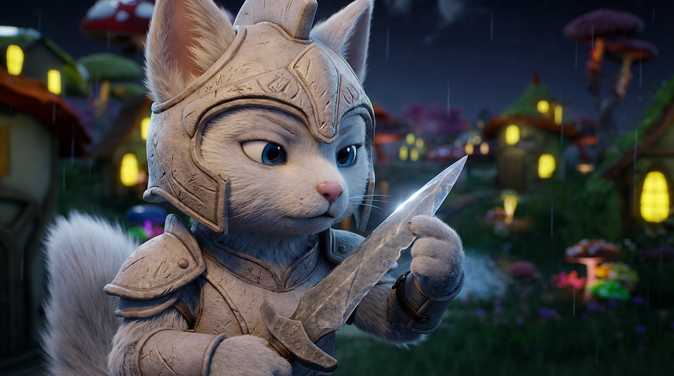 Nirah with knife in village scene