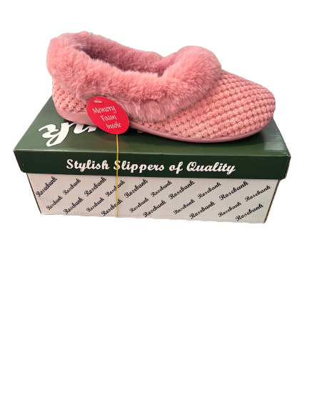 Thumbnail: Ladies memory foam slipper - Scarlett - navy, taupe & rose