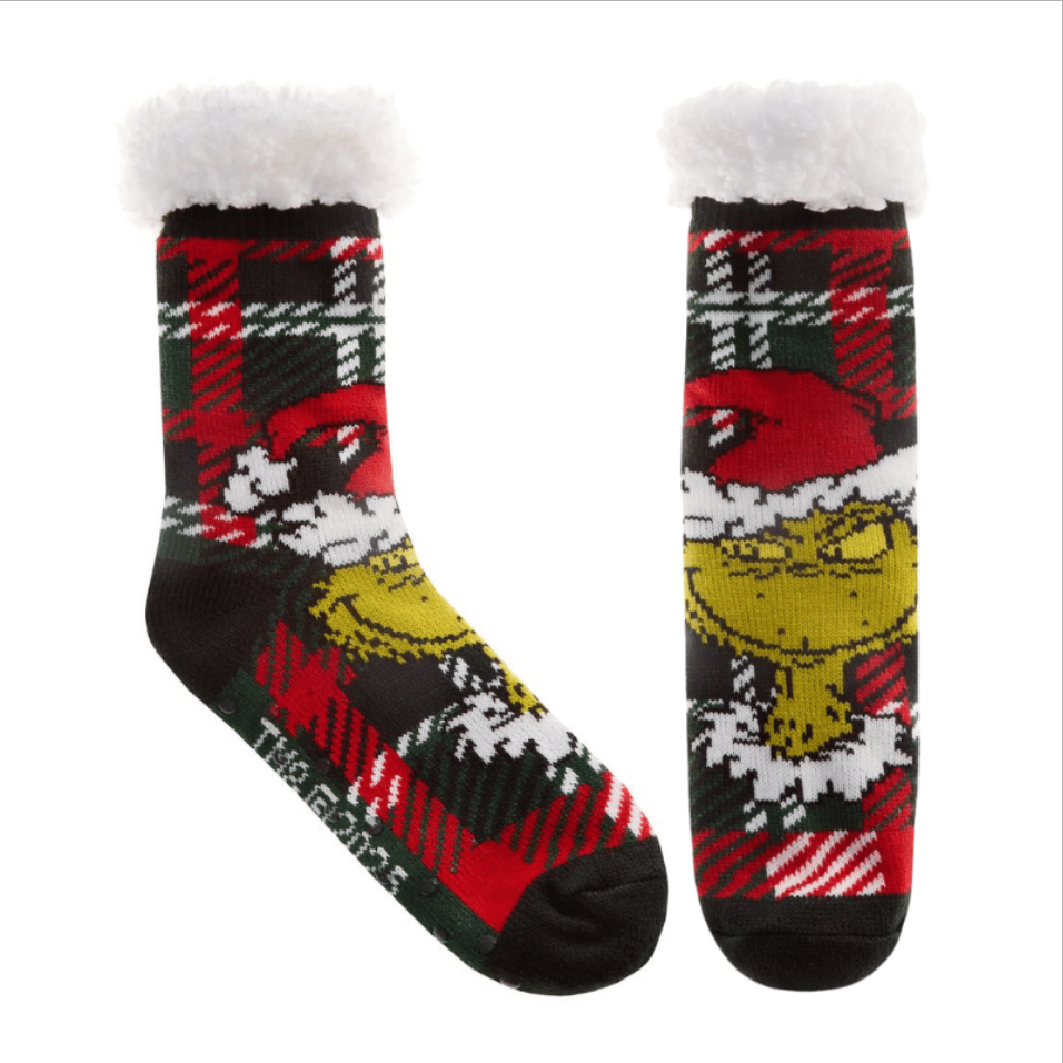 Multi coloured Grinch lounge gripper socks front view