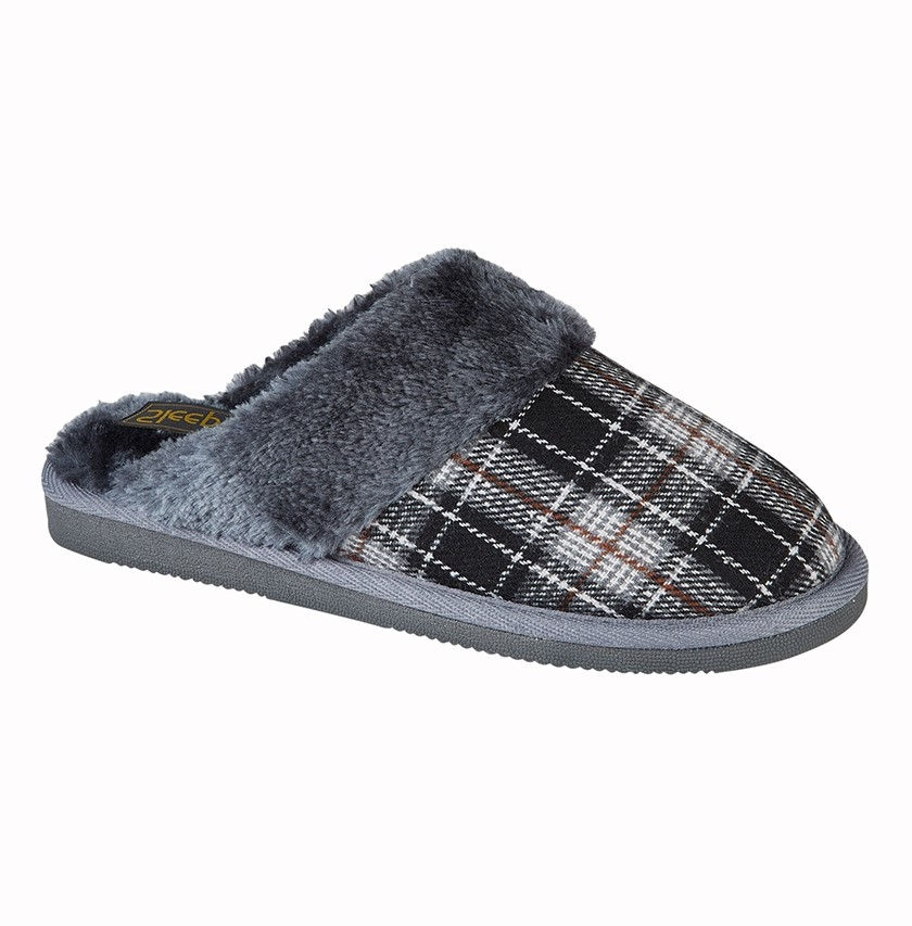 Thumbnail: LS858 Ladies cuff mule slipper by Sleepers in red, beige or black/grey check