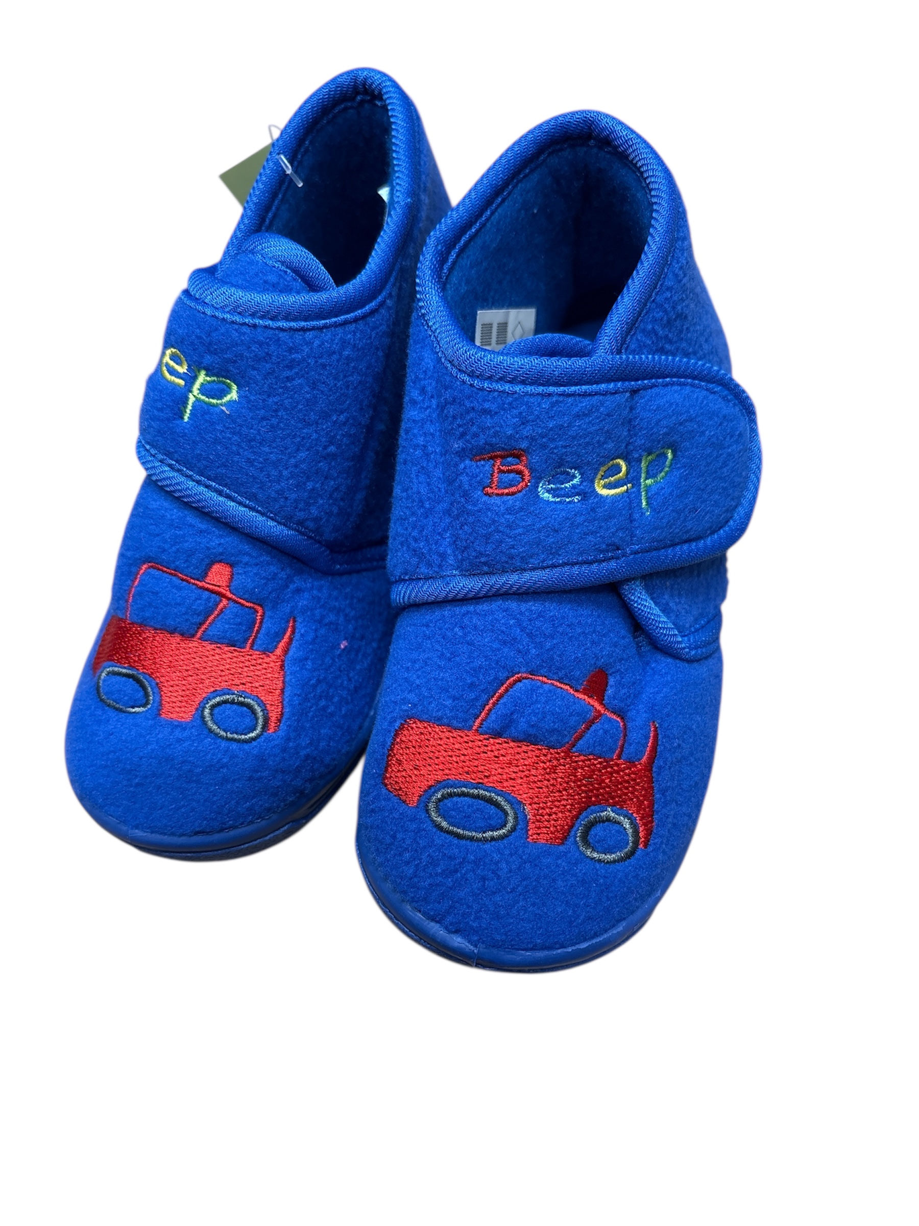 Childrens car motif slipper with touch fastening front view