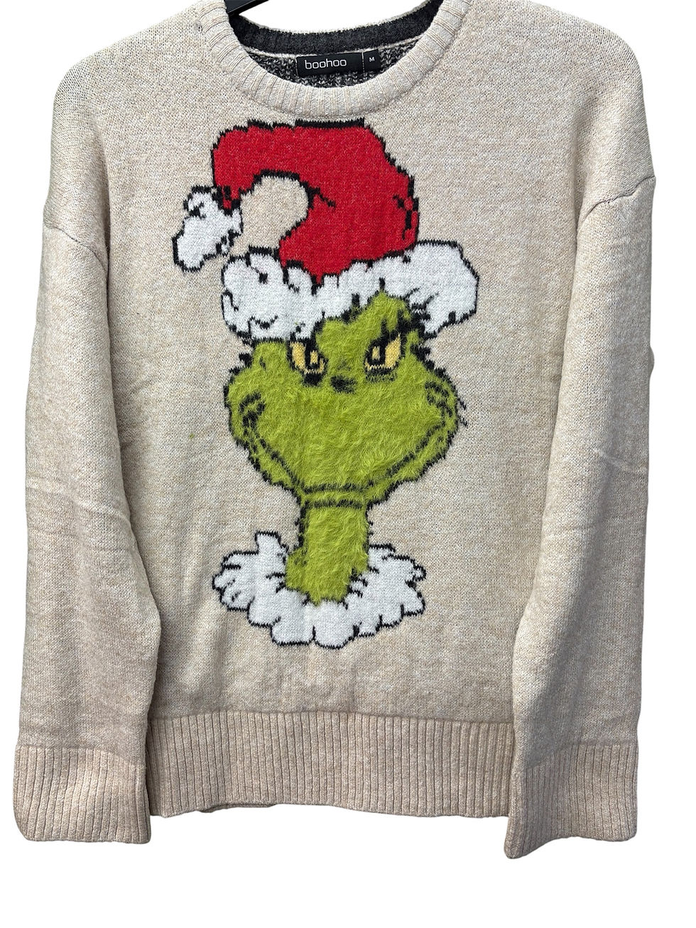 Beige ladies christmas grinch jumper front view