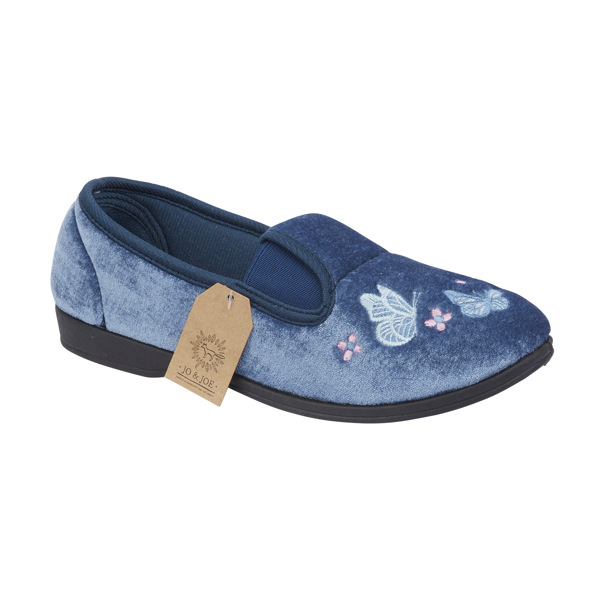 CHERISH - Ladies twin gusset slipper with embroidery. Navy