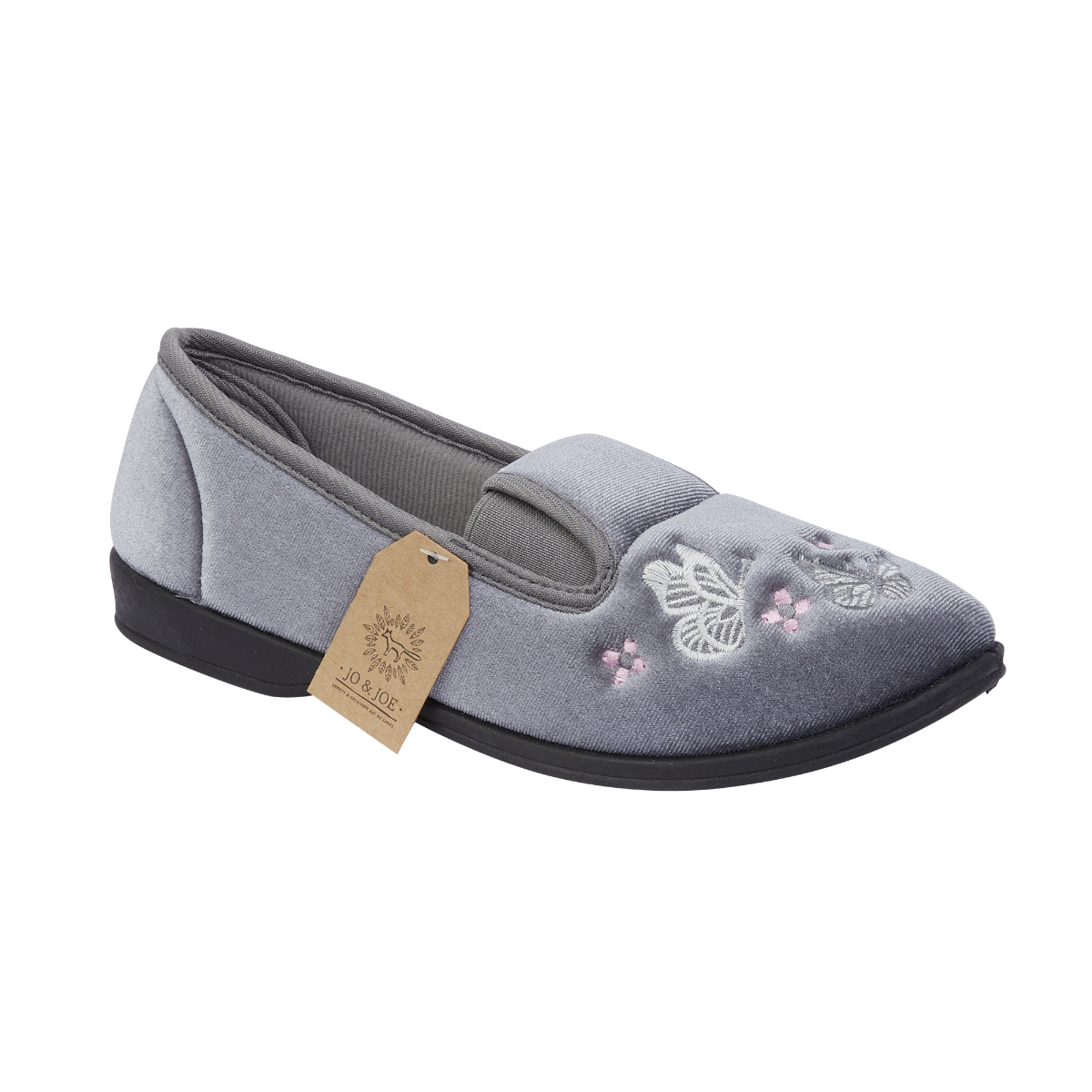 CHERISH - Ladies twin gusset slipper with embroidery. GREY