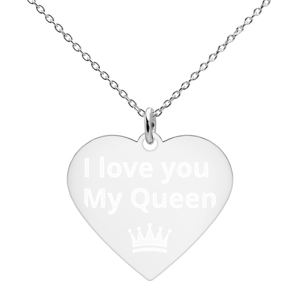 Thumbnail: "I love you my Queen" -Engraved Silver Heart Necklace