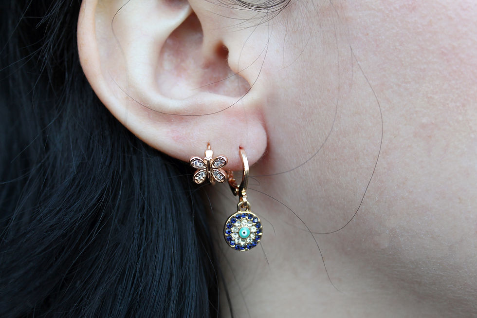 Thumbnail: Round Zirconia-Studded Blue Evil Eye Drop Earrings