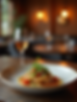 A beautifully plated gourmet dish with fresh ingredients, presented in a cozy restaurant s
