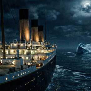 The Titanic heading for an iceberg
