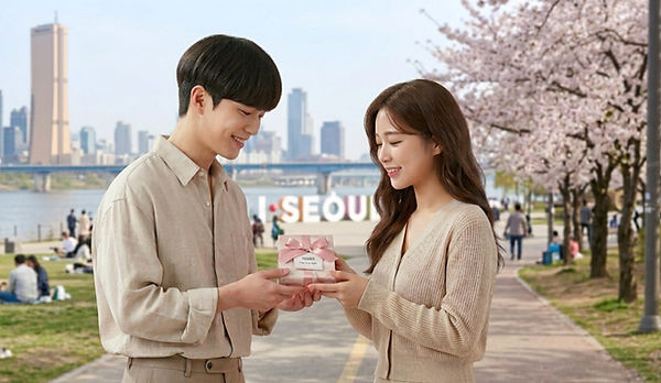 coppia coreana che si scambia un regalo