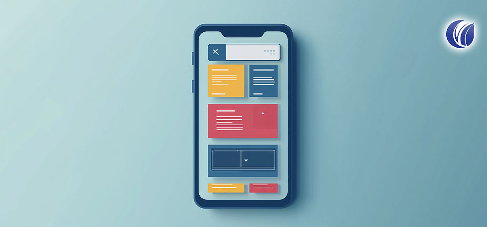 Illustration of a smartphone with modular, colorful website layout blocks – symbolizing mobile-first design structure