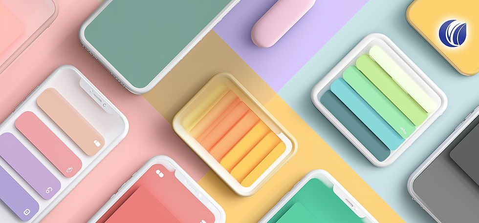 Farbpaletten auf Smartphone-Bildschirmen in sanften Pastelltönen – modernes Design-Konzept zur Darstellung harmonischer Farbkombinationen.