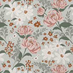 Hand-painted bold blooms floral pattern by Hearten Design featuring soft blush flowers, sage greenery, and warm neutral accents
