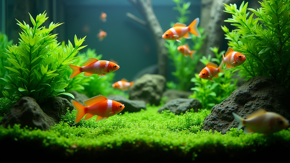 Close-up view of a well-maintained aquarium with vibrant fish