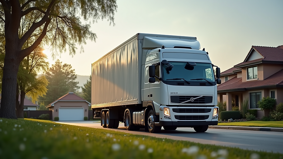 Eye-level view of a moving truck parked in front of a house