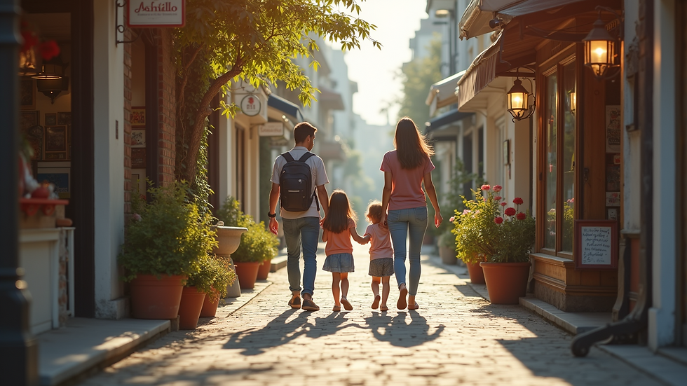 High angle view of a family exploring their new neighborhood