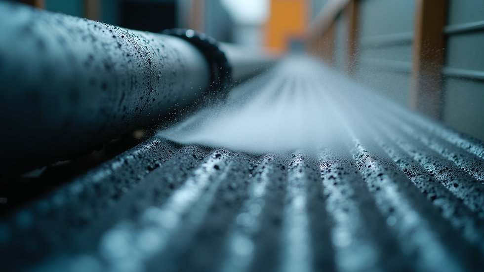 Close-up view of HVAC system components being cleaned