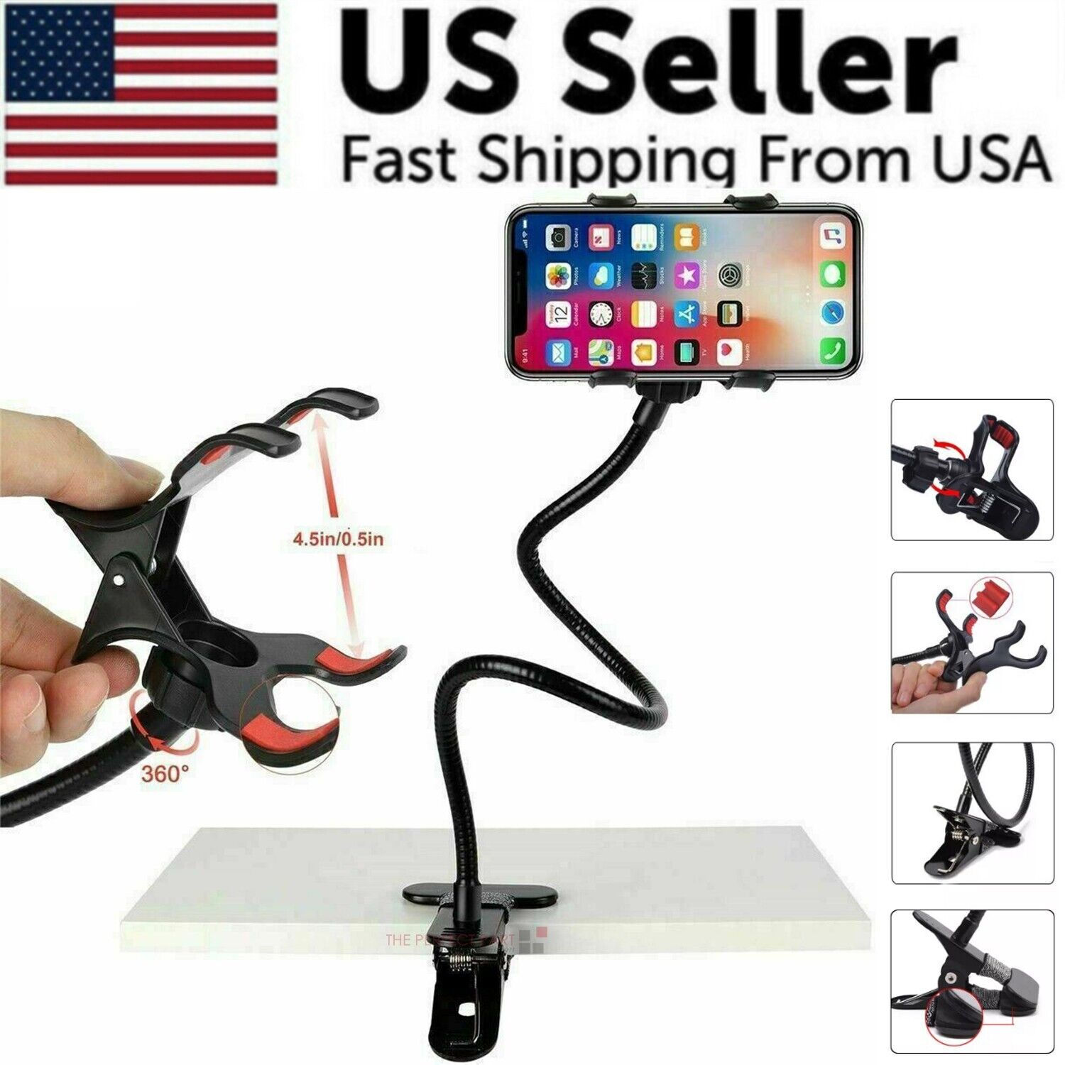 Adjustable Gooseneck Phone Stand - Desk and Bed Clamp