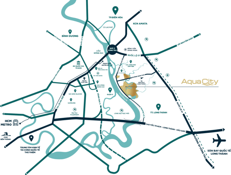 Vị trí kết nối phân khu Đảo Phượng Hoàng Aqua City Đồng Nai