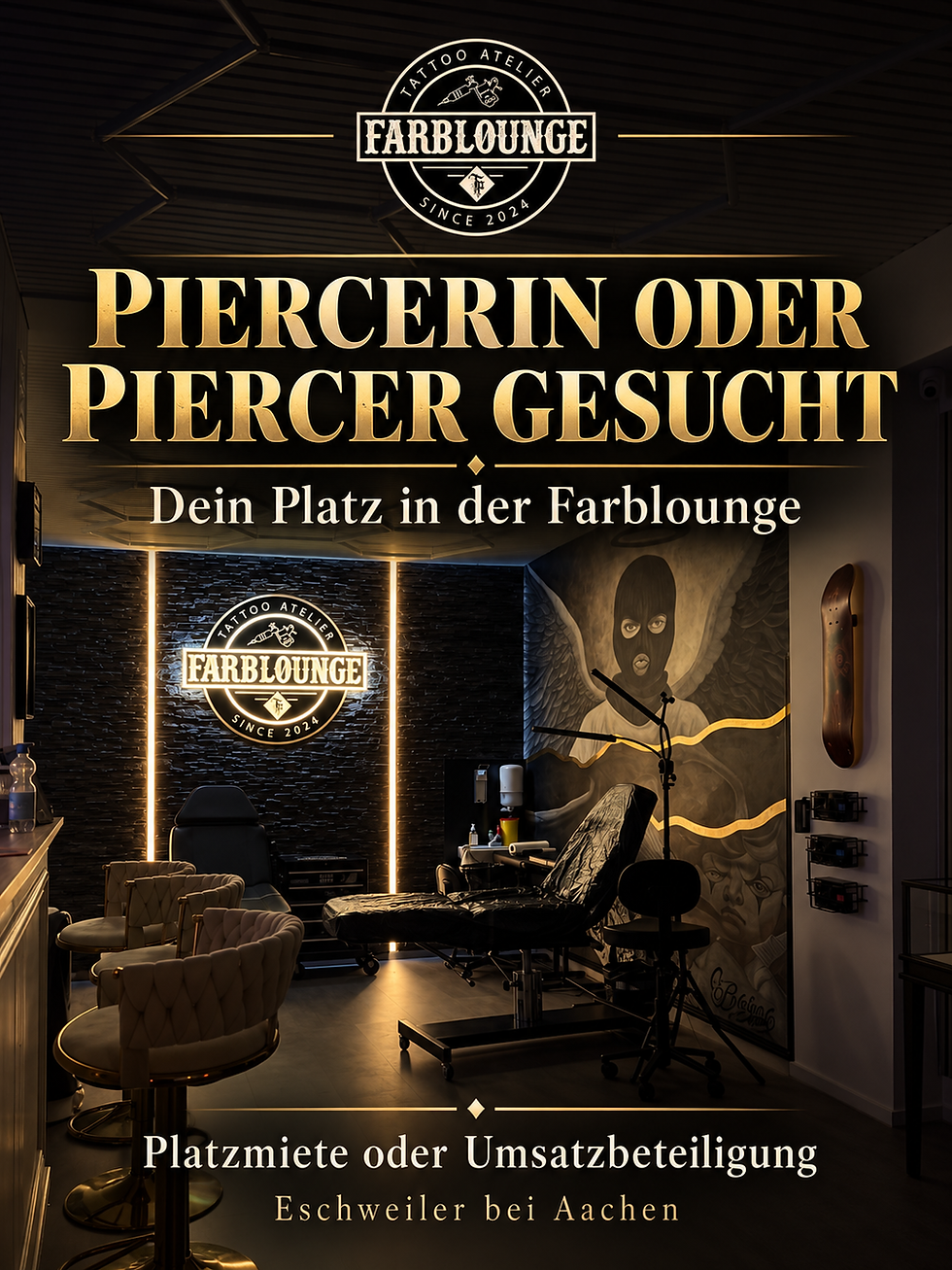 Stellenanzeige für Piercer in der Farblounge Eschweiler Aachen.