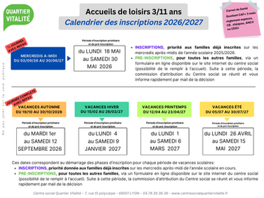 CALENDRIER DES INSCRIPTIONS DE MERCREDIS APRÈS-MIDI 2026-2027