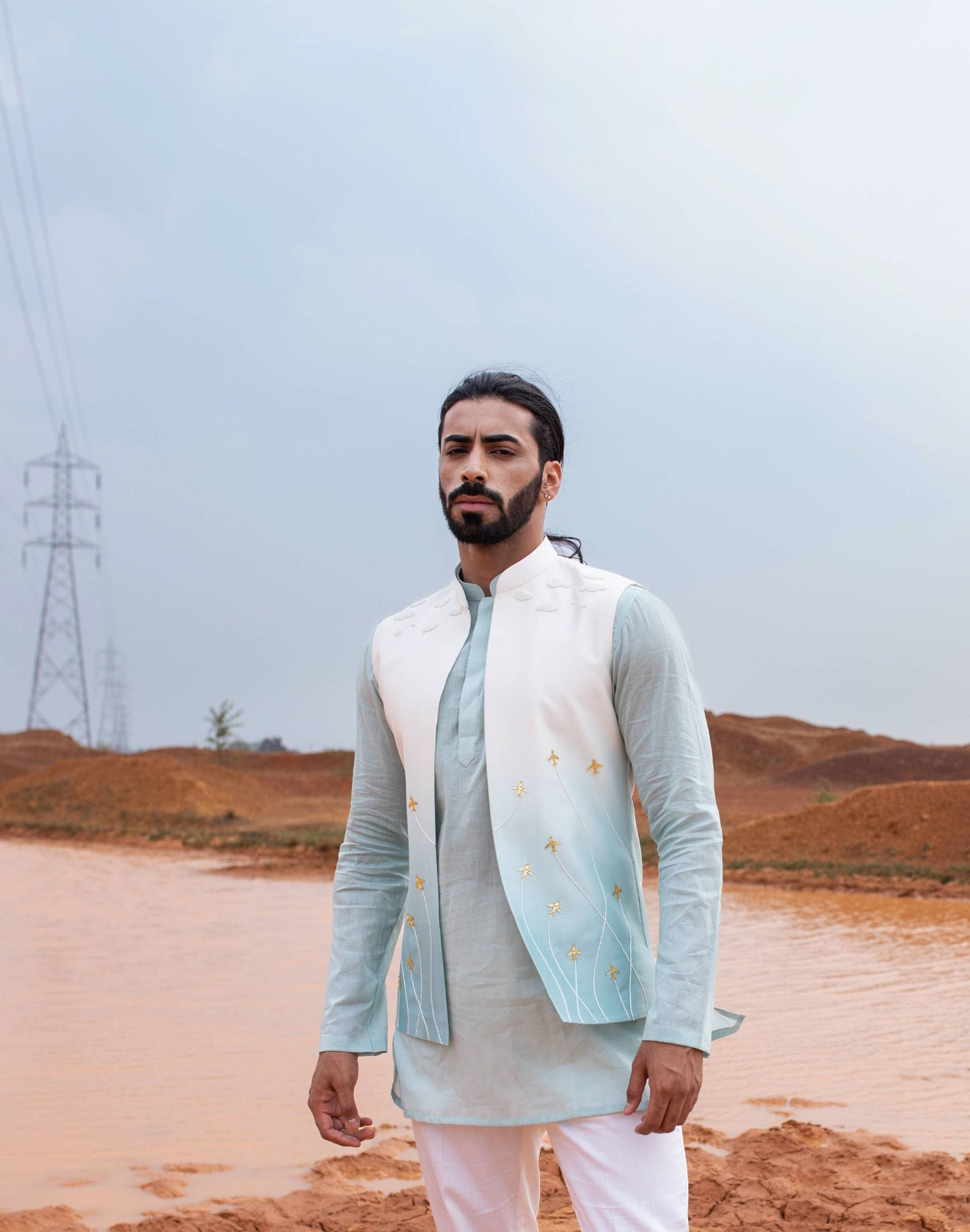 Blue Ombre Bundi / Nehru Jacket Only