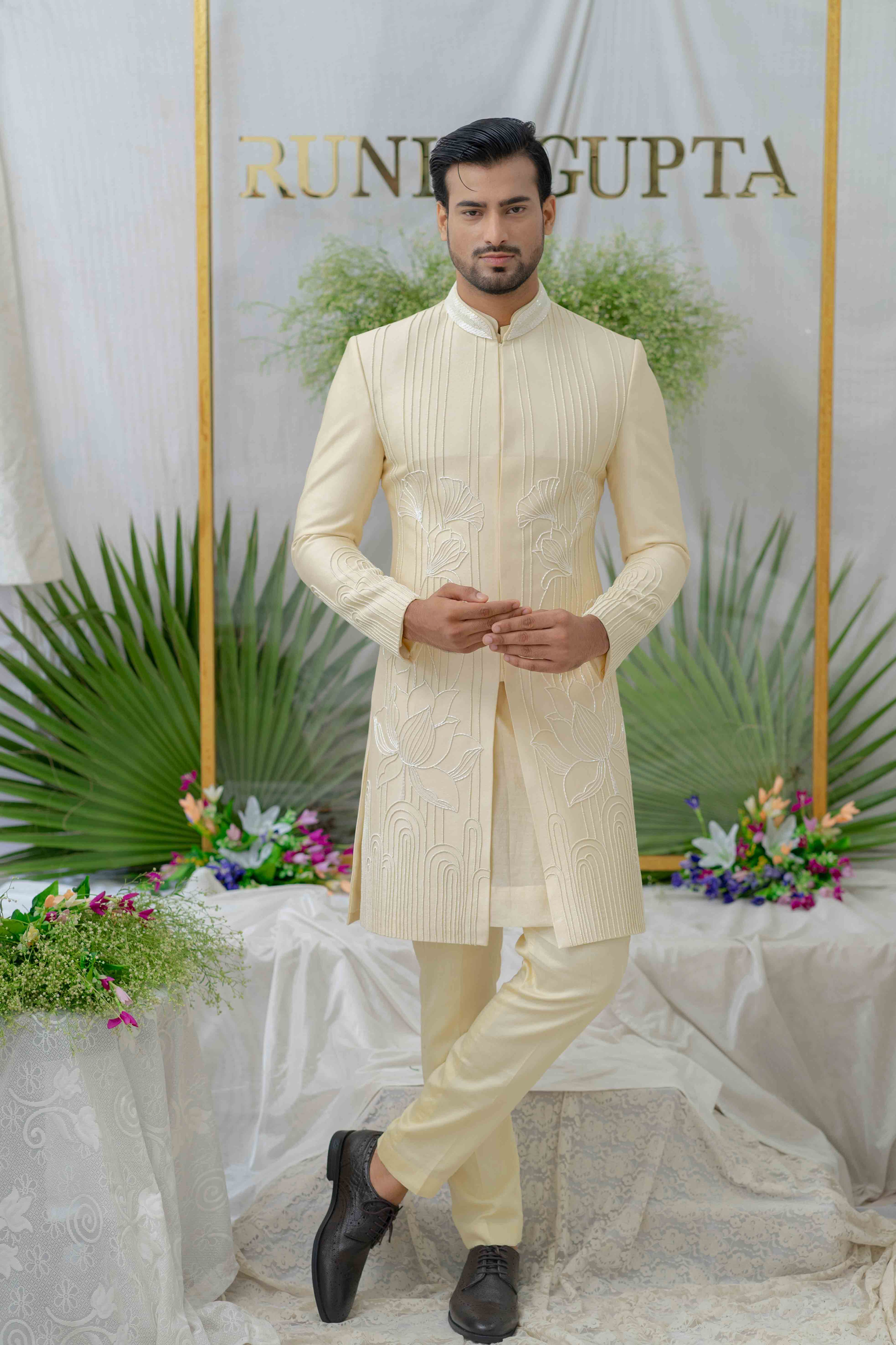 Kian Cream Embroidered Sherwani Set