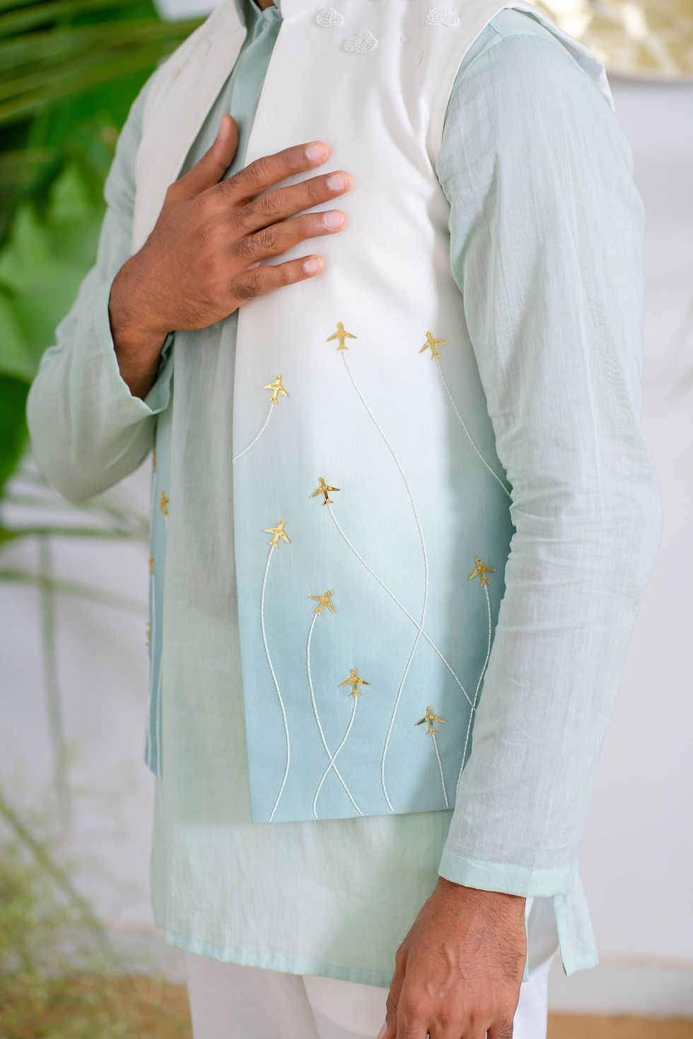 Thumbnail: Blue Ombre Bundi / Nehru Jacket Set