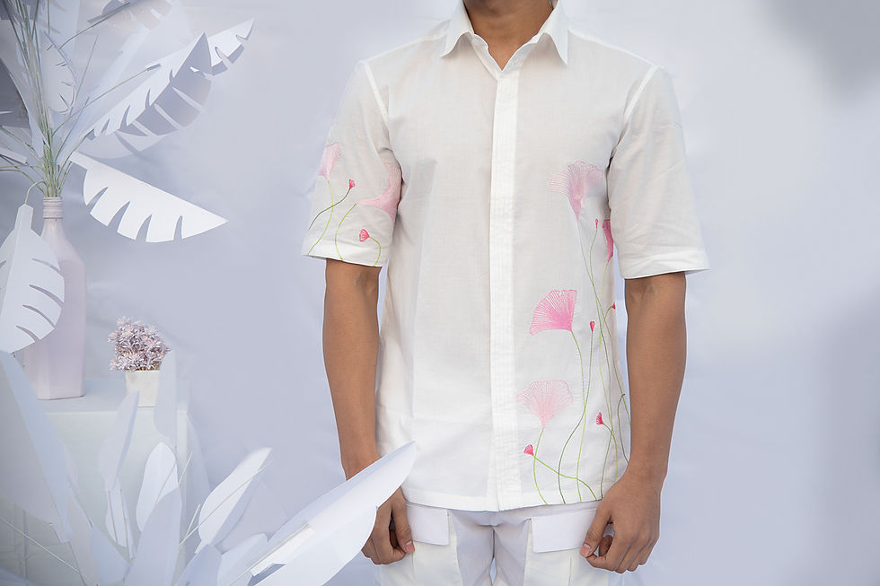 Thumbnail: Ginkgo Pink Leaf Line Shirt