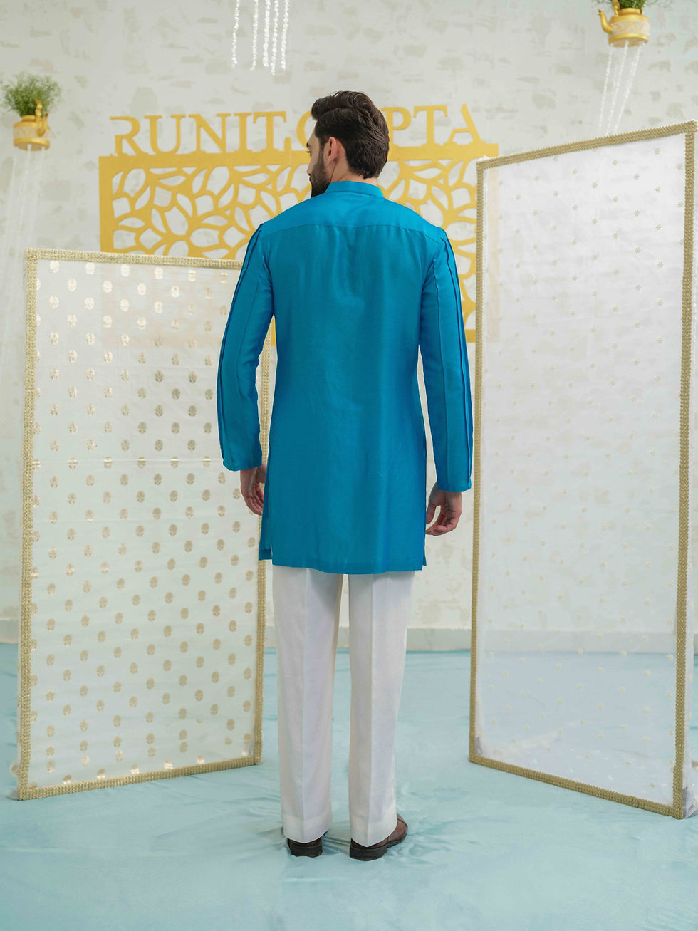 Thumbnail: Mosaic Flower Blue Kurta set