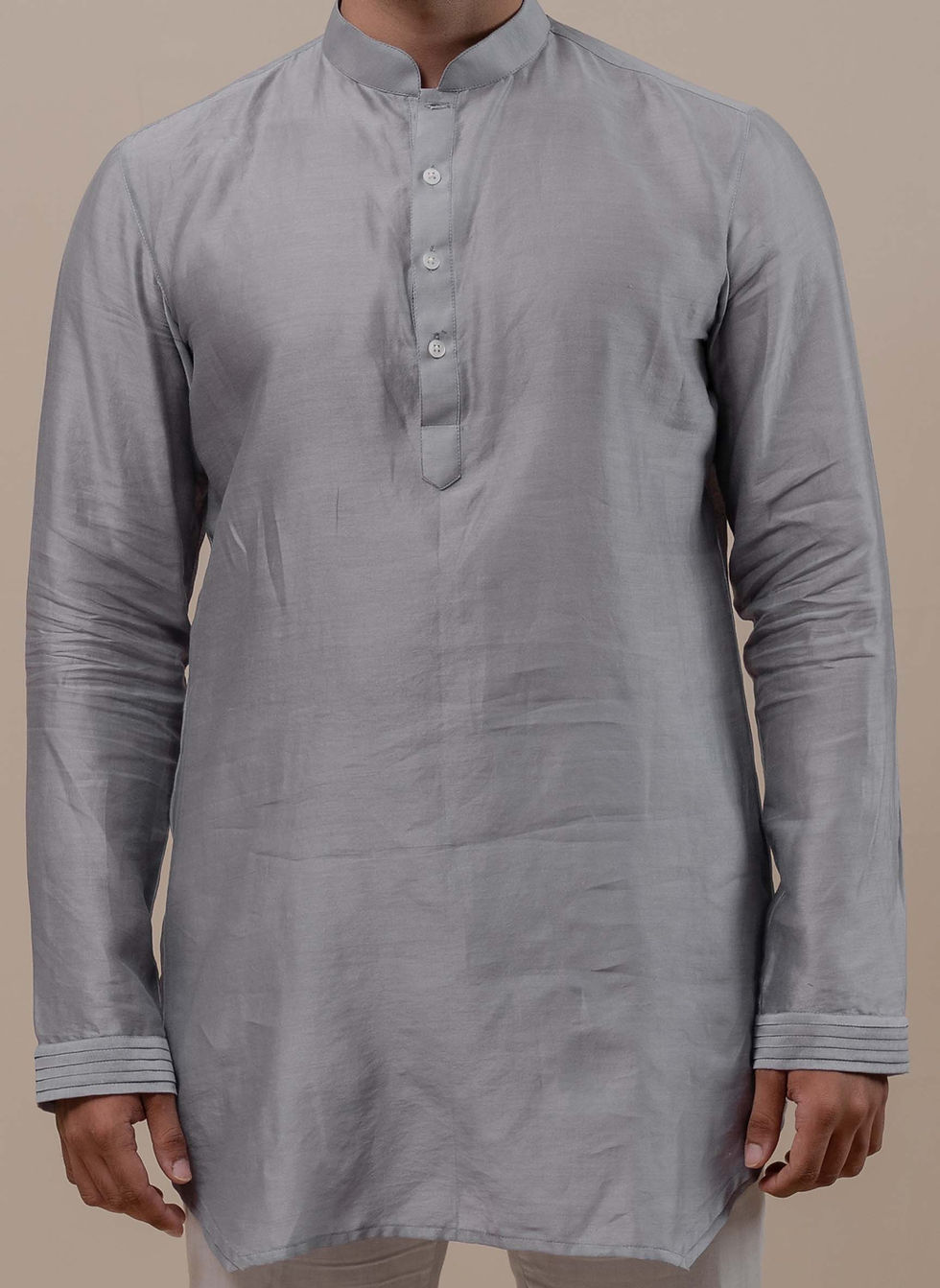 Thumbnail: Grey Chanderi Silk Kurta Set