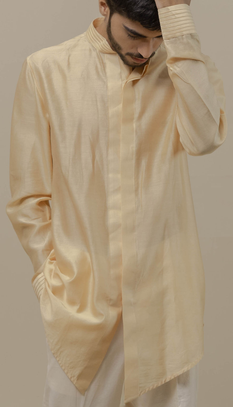 Thumbnail: Cream Chanderi Silk Kurta Set
