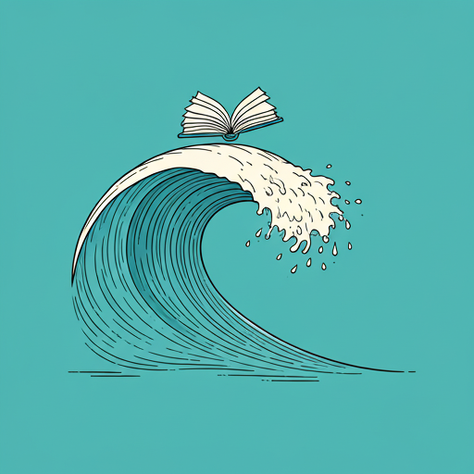 Waves and Words. An open book above a wave.
