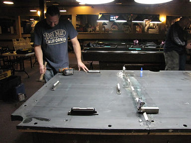 Maine Pool Table Services Jeff Robitaille at 207-576-6810 repairing pool table, Lewiston Me