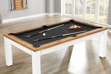 Penelopee II Pool Table, Acacia/White Finish, also available in Acacia, Kona, Silver Mist and Whiskey Finish Options.