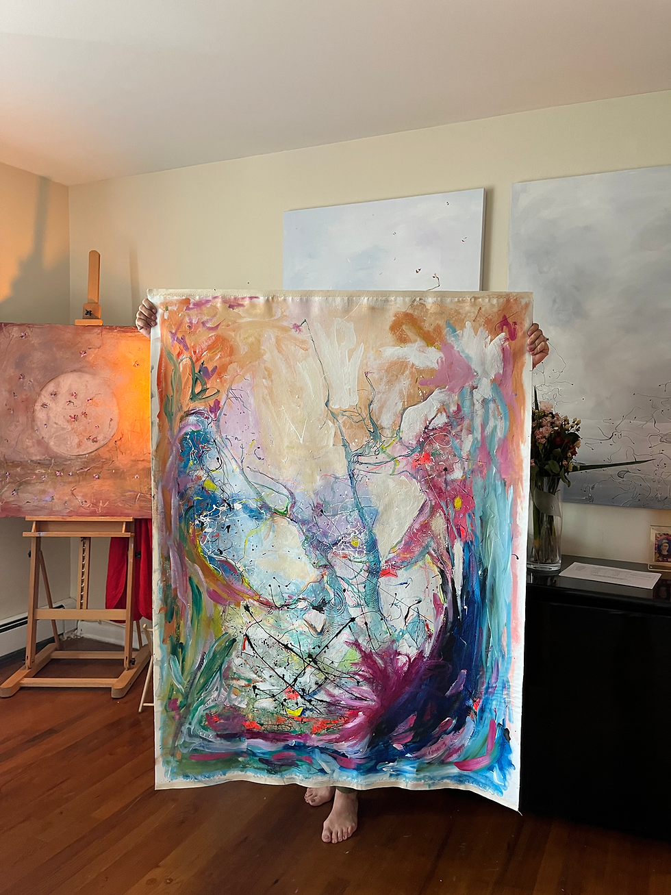 Thumbnail: “Dancing on the Wind”Original Abstract Painting for sale by Mira Mitrova