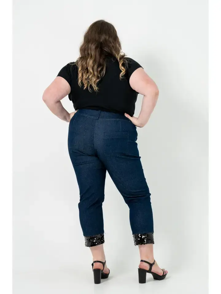 Size 30' stella' Stretch Denim Sequin Trim Jean 7/8 Length - Dark Denim